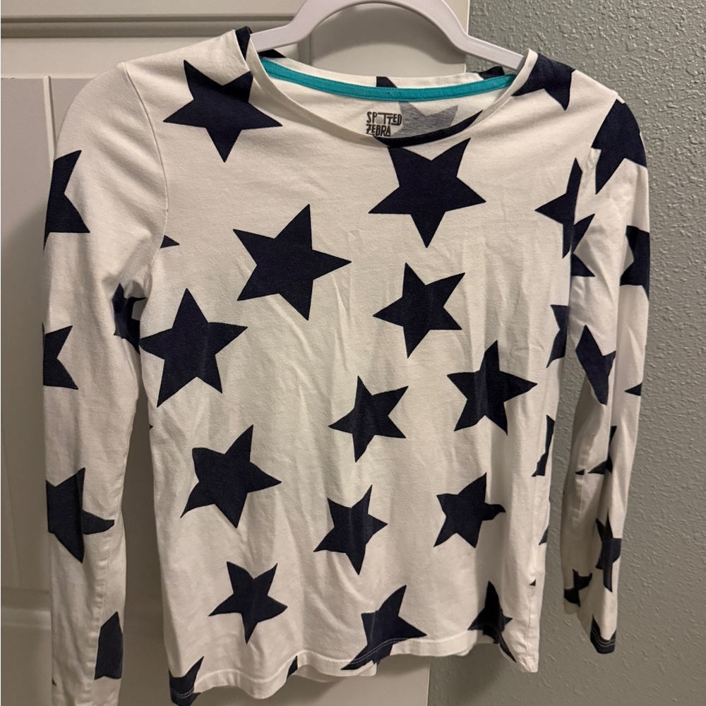 Kids White Long Sleeve July 4th Star Print Top